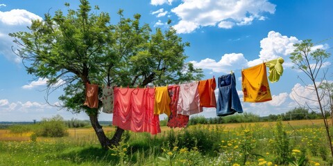 Clothes Drying in a Sunny Meadow