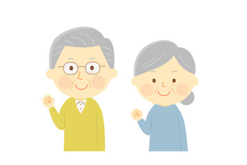 ガッツポーズをする高齢者夫婦　ベクター　イラスト