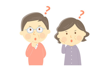 疑問を持つシニア夫婦　ベクター　イラスト