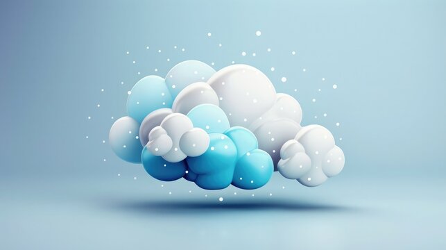 Abstract representation of a cloud made of blue and white spheres with a soft focus background, depicting lightness and creativity.