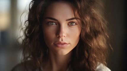 Naklejka premium Serious woman with long hair, 