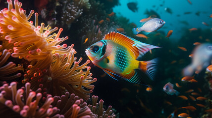 Obraz premium Colorful aquatic life thrives in tropical reef, AI Generative