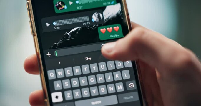 Phone, texting and heart emoji with hands of person for planning, arrangement and online dating. Smartphone, screen and chat on app with contact, communication or mobile conversation for relationship