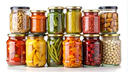 Collection of Glass jars of preserved isolated on white