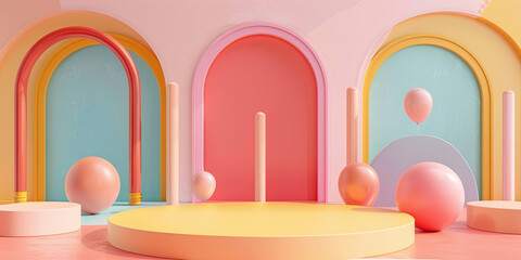 abstract background with colorful podium and geometric shapes, generative AI