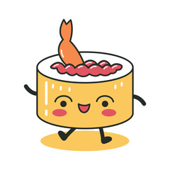 Cute Sushi Roll Japanese Food Cartoon Character with Happy Expression