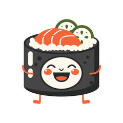 Cute Sushi Roll Japanese Food Cartoon Character with Happy Expression