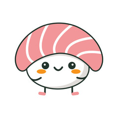 Cute Sushi Japanese Food Cartoon Character with Salmon Fish and Happy Expression