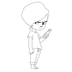 The character is holding a cellphone