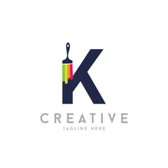 Letter K Trendy colorful painting services logo vector template. Vector drawn paint brush.