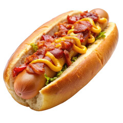 Gourmet hot dog with bacon isolated on transparent background
