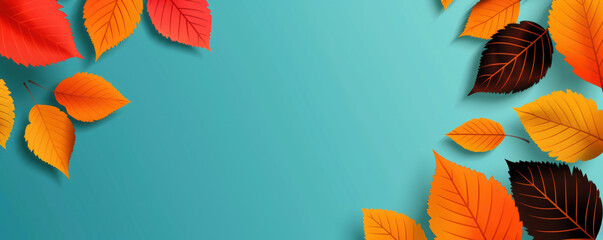 A blue background with orange leaves on it