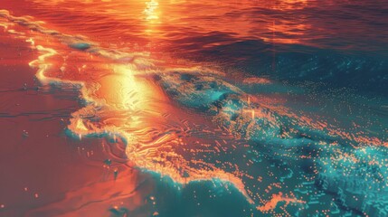 Fototapeta premium Stunning ocean sunset with vibrant colors reflecting on the water, creating a mesmerizing and serene coastal scene.