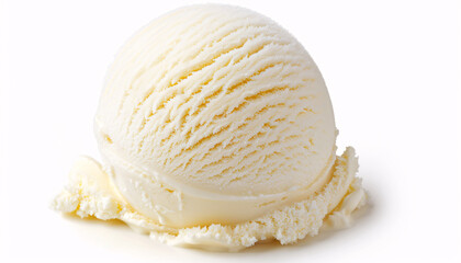 A delicious vanilla ice cream scoop isolated on a white background, perfect for summer treats and desserts.