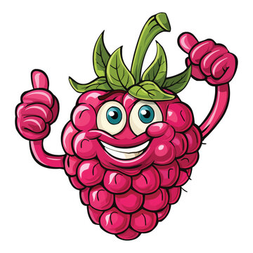Cartoon raspberry giving thumbs up on white background