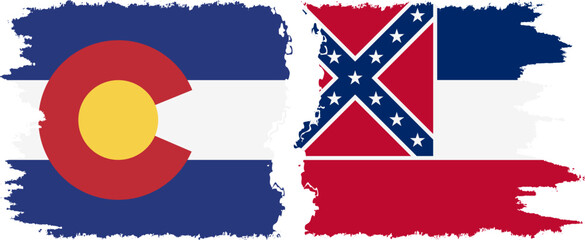 Mississippi and Colorado states grunge brush flags connection vector