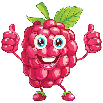 Cartoon raspberry giving thumbs up on white background