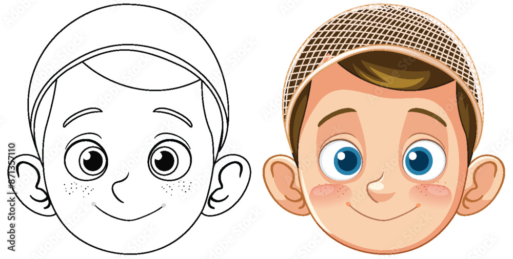 Poster Color and outline versions of a smiling boy