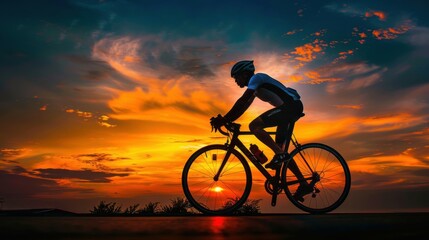 Obraz premium Cycling into Sunset Glory: Dynamic Silhouette of Cyclist in Bold Action Composition
