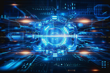 Cyber themed digital background with blue glowing lines and interconnected circuits