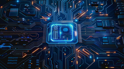 Cyber themed digital background with blue glowing lines and interconnected circuits