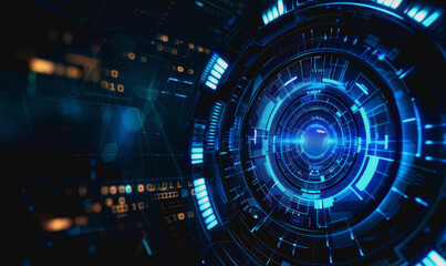 Obraz premium Digital abstract background with blue technology graphics and interconnected circuits