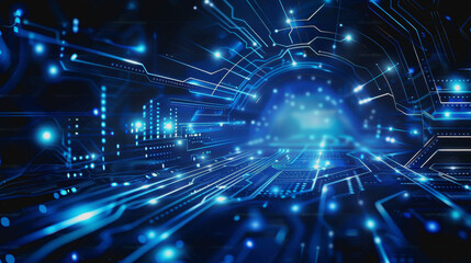 Cyber themed digital background with blue glowing lines and interconnected circuits.
