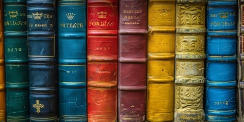 Fototapeta premium A Vibrant Collection of Books Adorning a Shelf. An Invitation to Explore the World of Literature