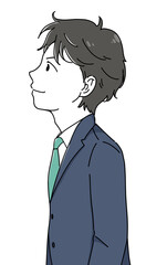 見上げる男性（上半身）肌色白