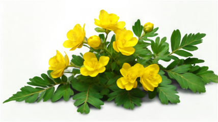 rue element, featuring bright yellow flowers, bluish-green leaves with a strong, pungent aroma, was used historically in traditional medicine. with a transparent background