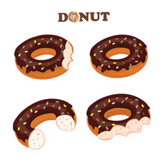 Half eaten donut vector illustration. Doughnut. Sweet food or dessert clipart. Half eaten food. Bitten donut clipart. Flat vector in cartoon style isolated on white background.