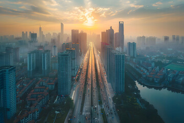 Obraz premium City highway aerial view