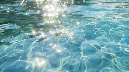 Obraz premium Sunlight sparkles on the undulating surface of a pristine swimming pool, creating a mesmerizing display of light and water.