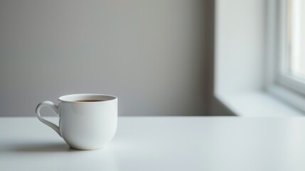 Obraz premium Minimalist Lifestyle with Single Sleek Coffee Cup on White Table