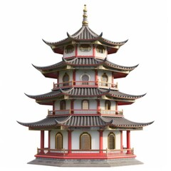 Obraz premium 3D Render, Low Poly style of a traditional pagoda, on isolated white background, Generative AI