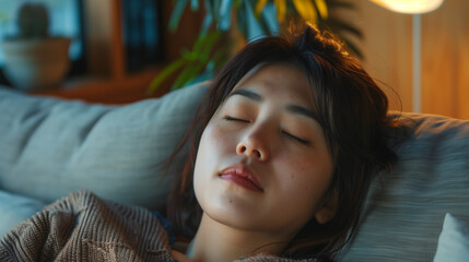 昼寝をしている若い女性