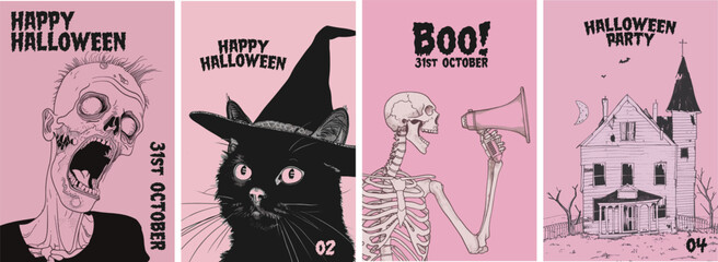 Halloween poster design collection. Set of banners for a spooky october halloween party