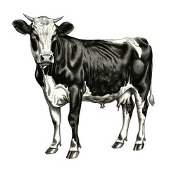 Fototapeta premium Black And White Drawing Cow lllustrations Art, Generative AI