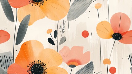 Retro-inspired floral design with large, abstract flowers