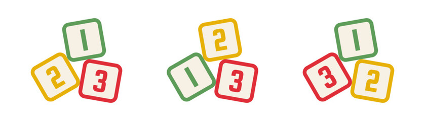 collection of 123 icons or 123 box symbols for preschool children's learning. red, yellow, green design isolated on white background.