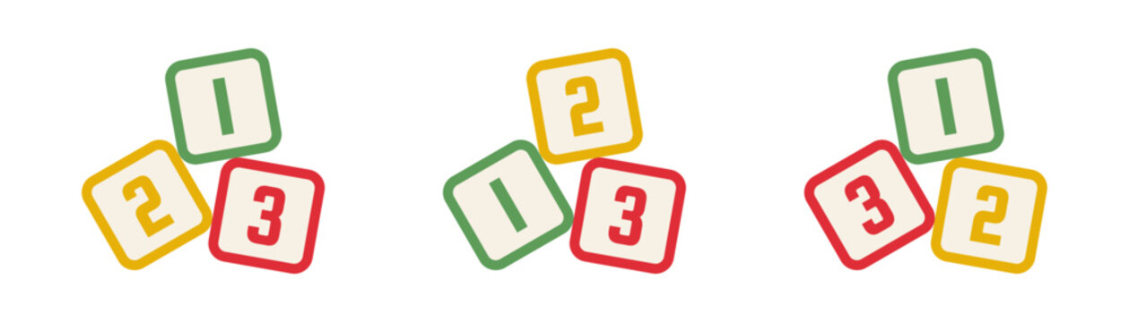 collection of 123 icons or 123 box symbols for preschool children's learning. red, yellow, green design isolated on white background.