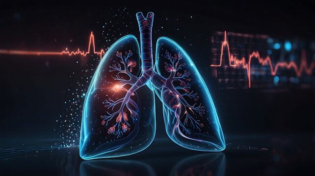 World Pneumonia Day, lungs in holographic style and futuristic
