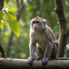 Fototapeta premium a monkey sitting on a branch in the woods