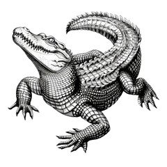 Fototapeta premium Black And White Drawing Crocodile lllustrations Art, Generative AI