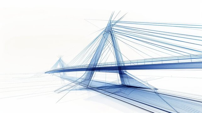 Blueprint sketch of a modern bridge, architectural drawing, detailed construction, precise lines, technical and innovative design