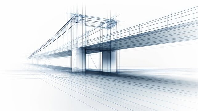 Blueprint sketch of a modern bridge, architectural drawing, detailed construction, precise lines, technical and innovative design
