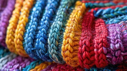 Close up of hand knit wool stocking in ribbed stitch