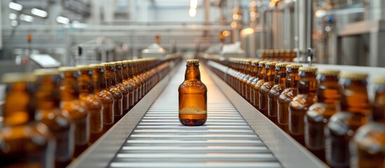 Bottles on a Conveyor Belt in a Brewery