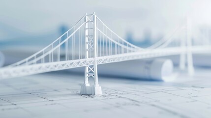 Detailed blueprint of a strong, innovative bridge model, building project, exceptional engineering, modern design, precise architectural elements