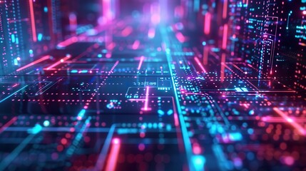 Fototapeta premium background of tech and crypto blockchain technology, use neon light colors , digital lighting , futuristic Super realistic